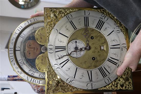 An 18th century oak 8 day longcase clock, with moonphase dial by John Smith, Chester H.approx. 225cm